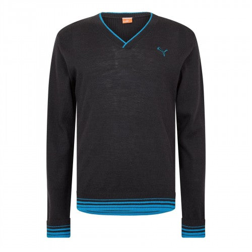 Front - Puma Mens Contrast Tipped V Neck Sweater Top