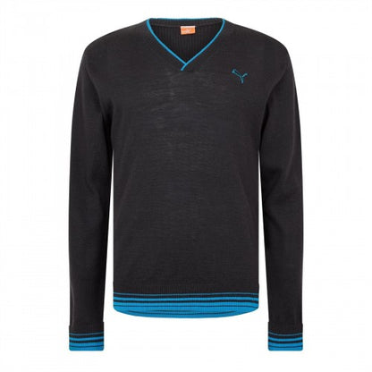 Front - Puma Mens Contrast Tipped V Neck Sweater Top