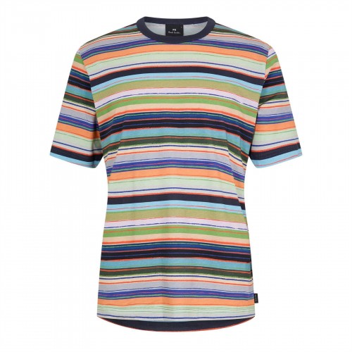 Front - Paul Smith Mens Multi Stripe Cotton Regular T-Shirt