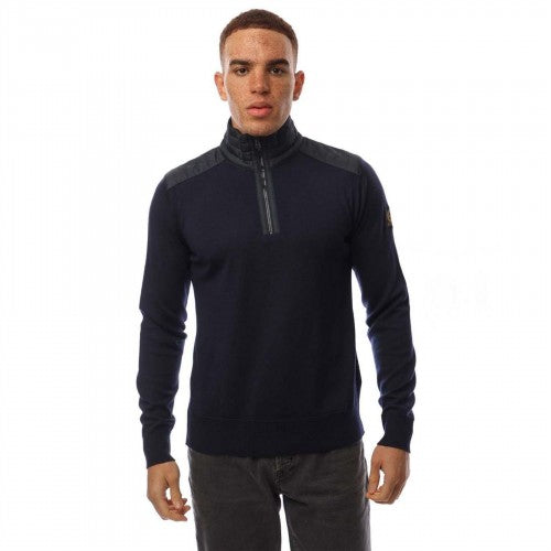 Front - Belstaff Mens Quilted Merino Wool Long-Sleeved Jumper