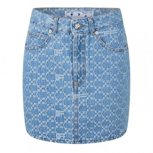 Front - Off White Womens/Ladies Monogram Denim Mini Skirt