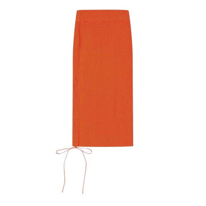 Front - Off White Womens/Ladies Knitted Side Tie Slim Midi Skirt