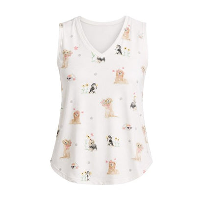 Front - PJ Salvage Womens/Ladies Dog Print Sleeveless Pyjama Top