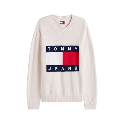 Front - Tommy Jeans Mens Flag Logo Crew Neck Jumper