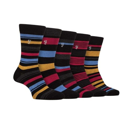 Front - Farah Mens Stripe Crew Socks (Pack of 5)
