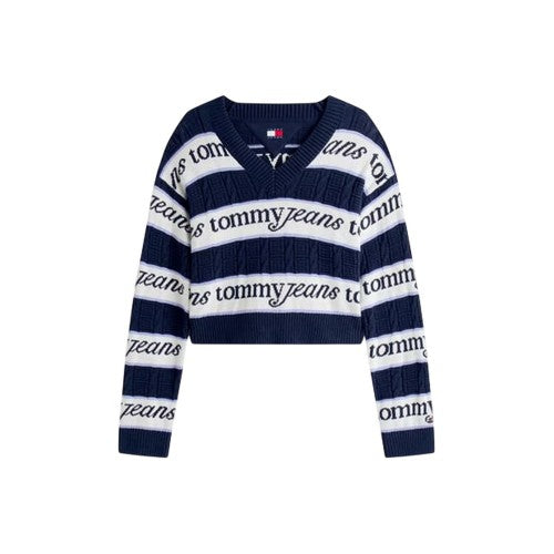 Front - Tommy Jeans Womens/Ladies Striped V Neck Top