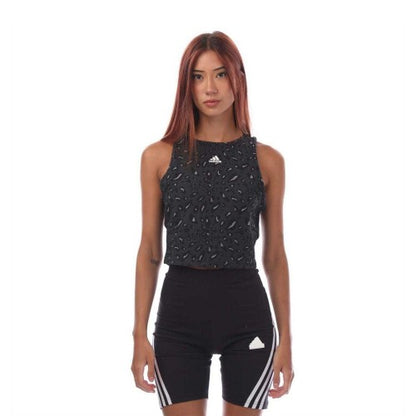 Front - Adidas Womens/Ladies Animal Print Cropped Tank Top
