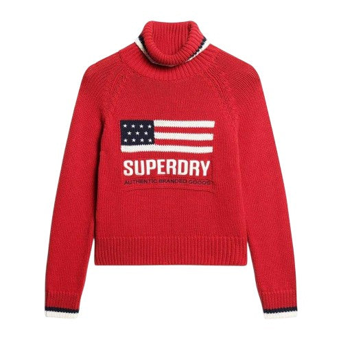 Front - Superdry Womens/Ladies US Flag Turtle Neck Relaxed Fit Sweater Top