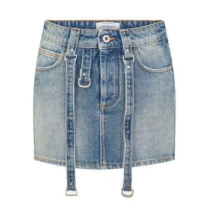 Front - Off-White Womens/Ladies Cargo Denim Mini Skirt