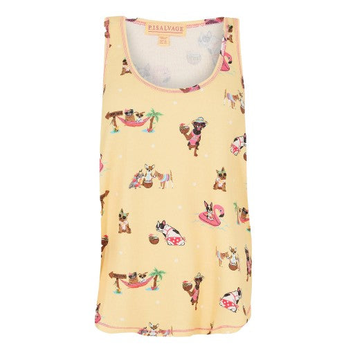 Front - PJ Salvage Womens/Ladies Dog Print Modal Sleeveless Tank Top