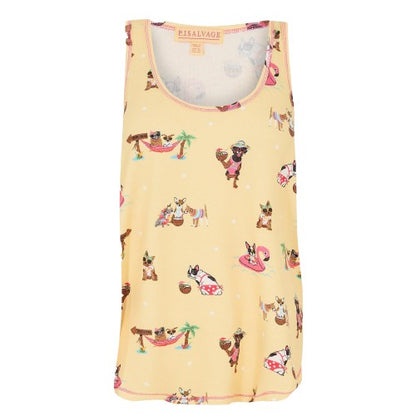 Front - PJ Salvage Womens/Ladies Dog Print Modal Sleeveless Tank Top