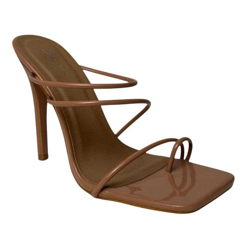 Front - Chic Womens/Ladies Strappy Patent Leather Toe Loop Sandals