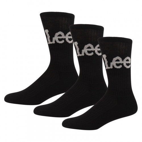 Front - Lee Mens Crorbett Lettering Crew Socks (Pack of 3)