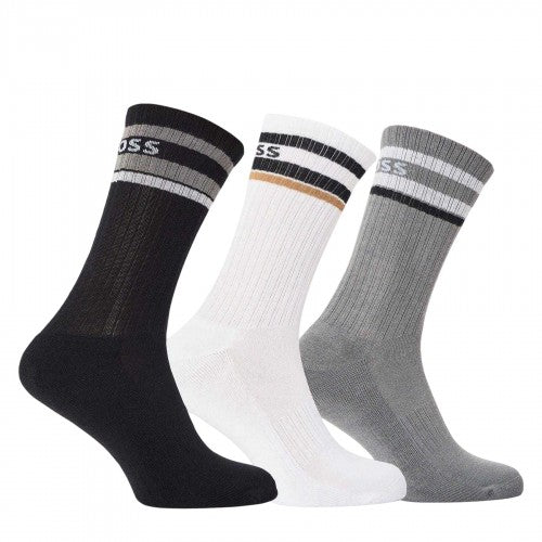 Front - Boss Mens Contrast Striped Crew Socks (Pack of 3)