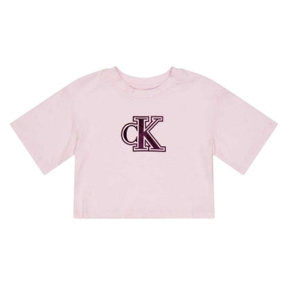 Front - Calvin Klein Childrens/Kids Embroidered Logo Cropped T-Shirt