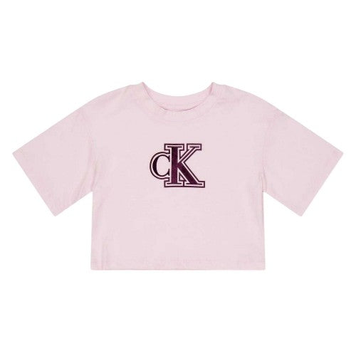 Front - Calvin Klein Childrens/Kids Embroidered Logo Cropped T-Shirt