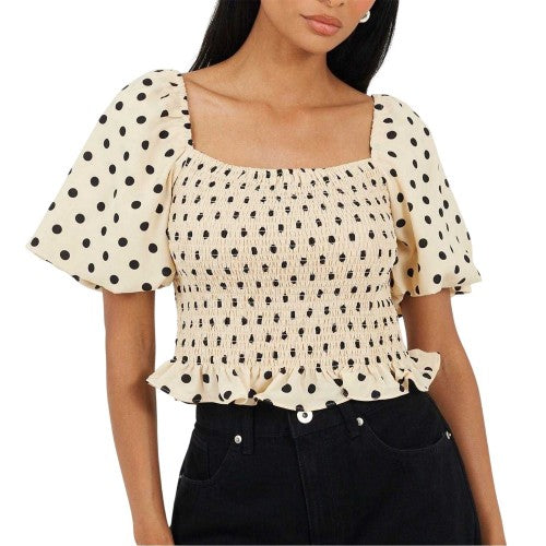 Front - Brave Soul Womens/Ladies Polka Dot Square Neck Puff Sleeve Top