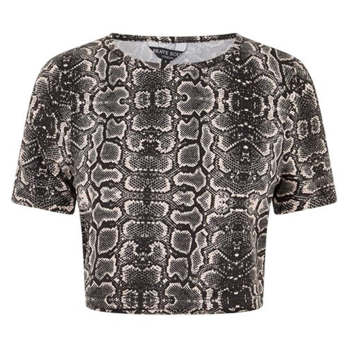 Front - Brave Soul Womens/Ladies Snake Print Crop T-Shirt