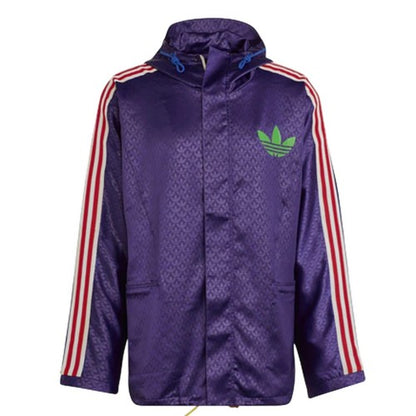 Front - Adidas Mens Originals All Over Logo Hooded Waterproof Jacket