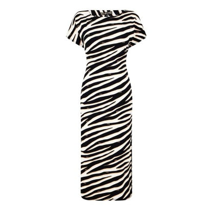 Front - Biba Womens/Ladies Zebra Print Jersey Front Tie Midi Dress