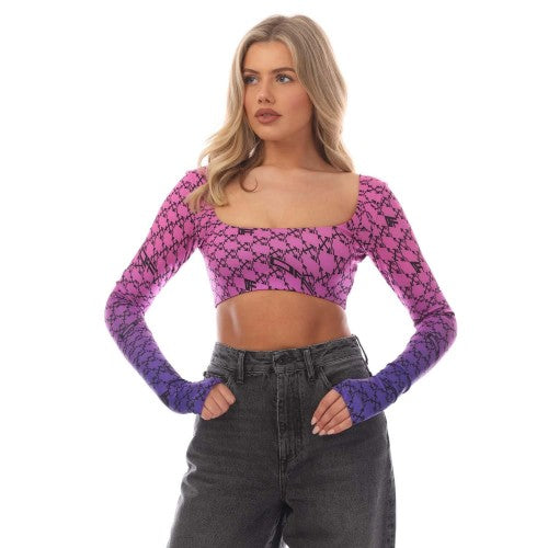 Front - Off White Womens/Ladies Monogram Long-Sleeved Crop Top