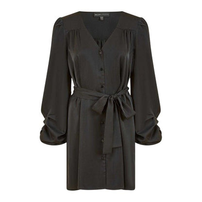 Front - Mela London Womens/Ladies V Neck Balloon Sleeve Mini Shirt Dress