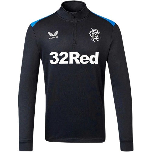 Front - Castore Mens Rangers FC Quarter Zip Tailored Training Fleece Top