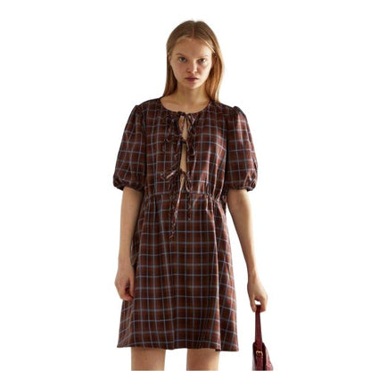 Front - Glamorous Womens/Ladies Front Tie Puff Sleeve Mini Dress