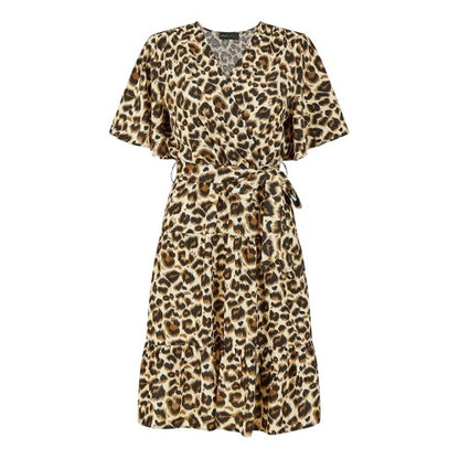 Front - Mela London Womens/Ladies Leopard Print V Neck Skater Dress