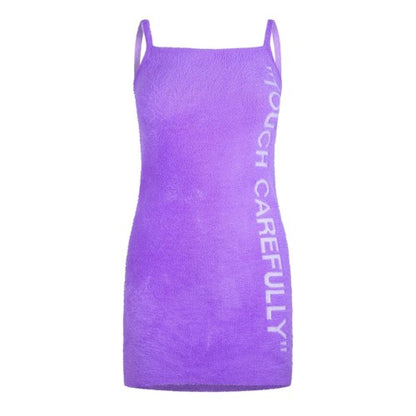 Front - Off White Womens/Ladies Touch Carefully Fuzzy Mini Dress