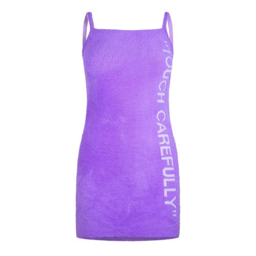Front - Off White Womens/Ladies Touch Carefully Fuzzy Mini Dress
