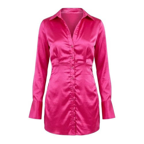 Front - Missy Empire Womens/Ladies Satin Long-Sleeved Party Shirt Dress