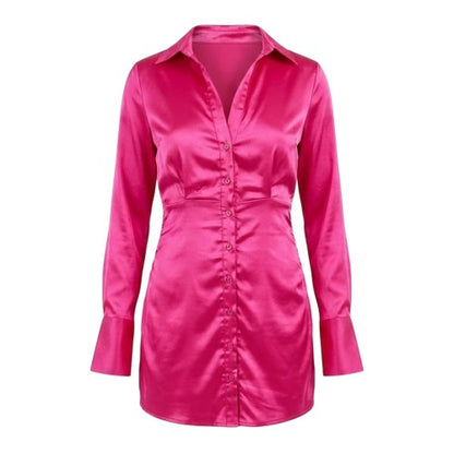 Front - Missy Empire Womens/Ladies Satin Long-Sleeved Party Shirt Dress