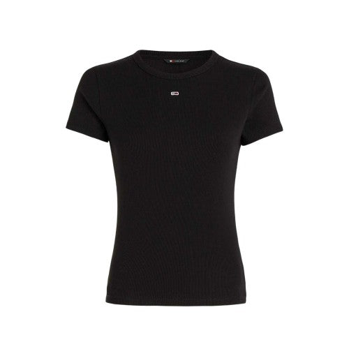 Front - Tommy Jeans Womens/Ladies Logo Ribbed Fitted T-Shirt