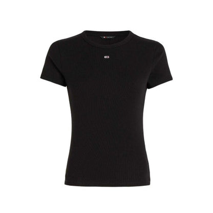 Front - Tommy Jeans Womens/Ladies Logo Ribbed Fitted T-Shirt