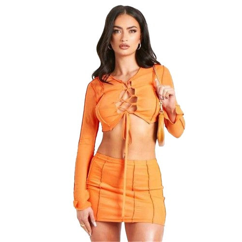 Front - Missy Empire Womens/Ladies Lace Up Long-Sleeved Crop Top