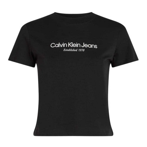 Front - Calvin Klein Womens/Ladies Lettering Cotton Crew Neck Regular T-Shirt