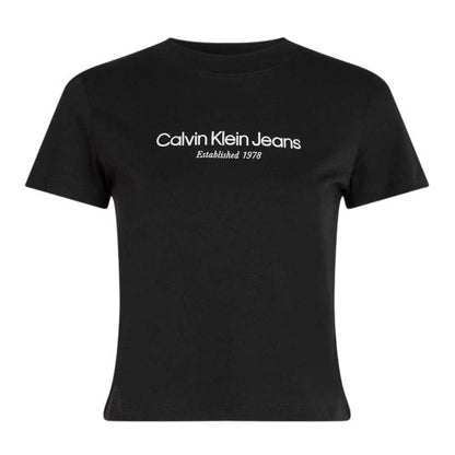 Front - Calvin Klein Womens/Ladies Lettering Cotton Crew Neck Regular T-Shirt