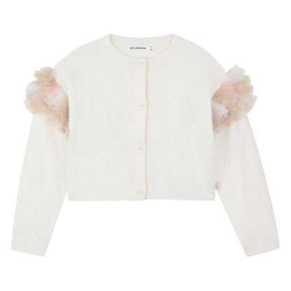 Front - Billieblush Girls Fine Knit Ruffle Cardigan