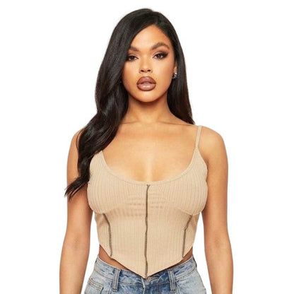 Front - Missy Empire Womens/Ladies Ribbed Contrast Stitch Corset Top