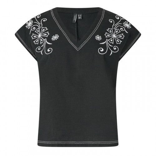 Front - Vero Moda Womens/Ladies Embroidered V Neck Short-Sleeved Blouse