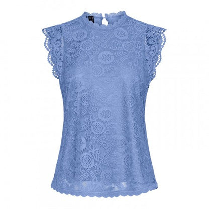 Front - Pieces Womens/Ladies Lace High-Neck Regular Sleeveless Blouse