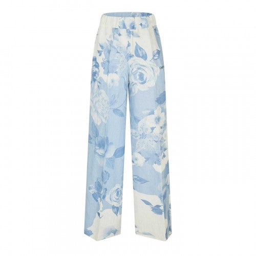 Front - Off-White Womens/Ladies Knitted Pull-On Wide Leg Trousers