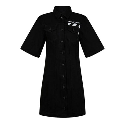 Front - Off White Womens/Ladies Denim Shirt Dress