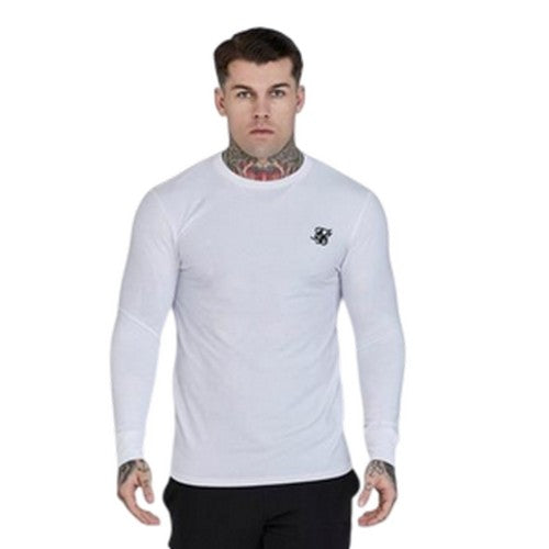 Front - SikSilk Mens Embroidered Logo Fitted Long-Sleeved T-Shirt