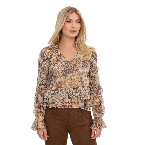 Front - I Saw It First Womens/Ladies Animal Print Ruffle Blouse