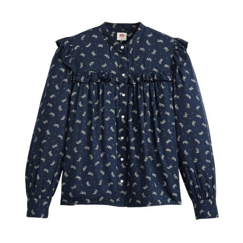 Front - Levis Womens/Ladies Gianna Floral Pattern Mock Neck Ruffle Blouse