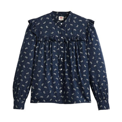 Front - Levis Womens/Ladies Gianna Floral Pattern Mock Neck Ruffle Blouse