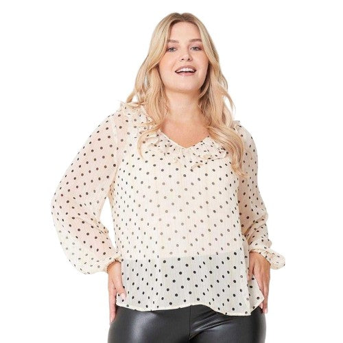 Front - Be You Womens/Ladies Polka Dot Ruffles Blouse