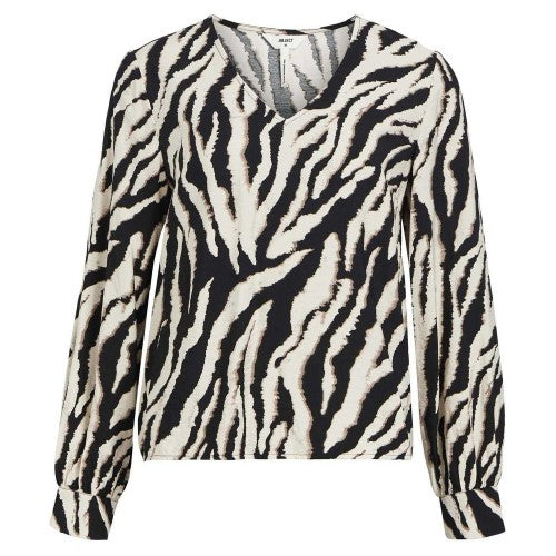 Front - Elevate Womens/Ladies Zebra Print V Neck Long-Sleeved Blouse
